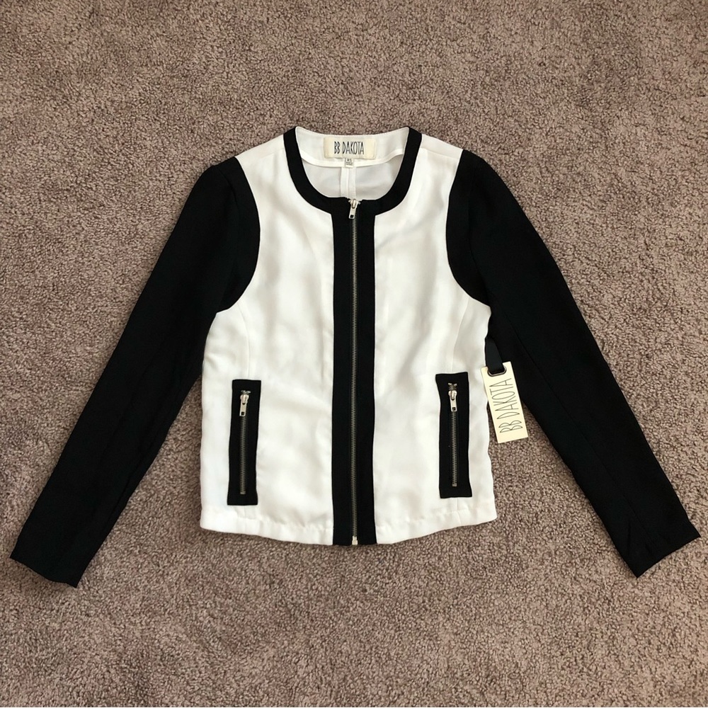BB Dakota Black White Colorblock Zip Jacket Womens XS